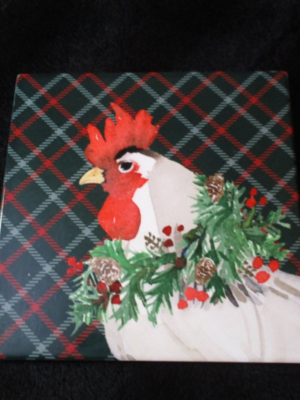 Red Shed Holiday Christmas Chicken Ceramic Trivet